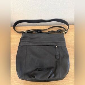 American Leather Co. Black Leather Acorn Double Entry Crossbody bag